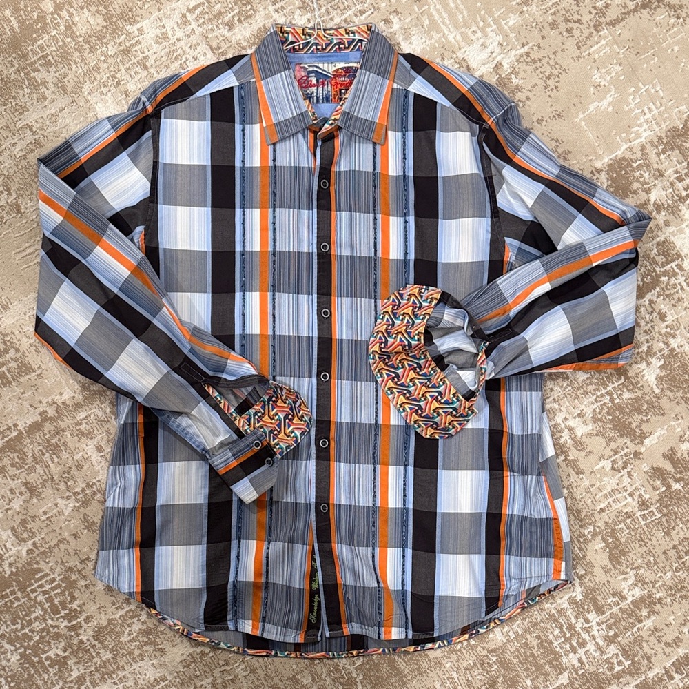 Robert Graham Blue and Orange Checkered Shirt